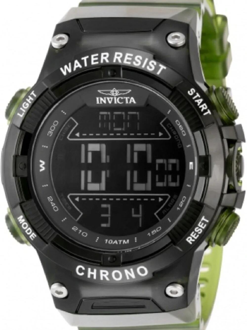 Invicta Men’s 52mm Digital Chronograph Watch Green Transparent New (49042)